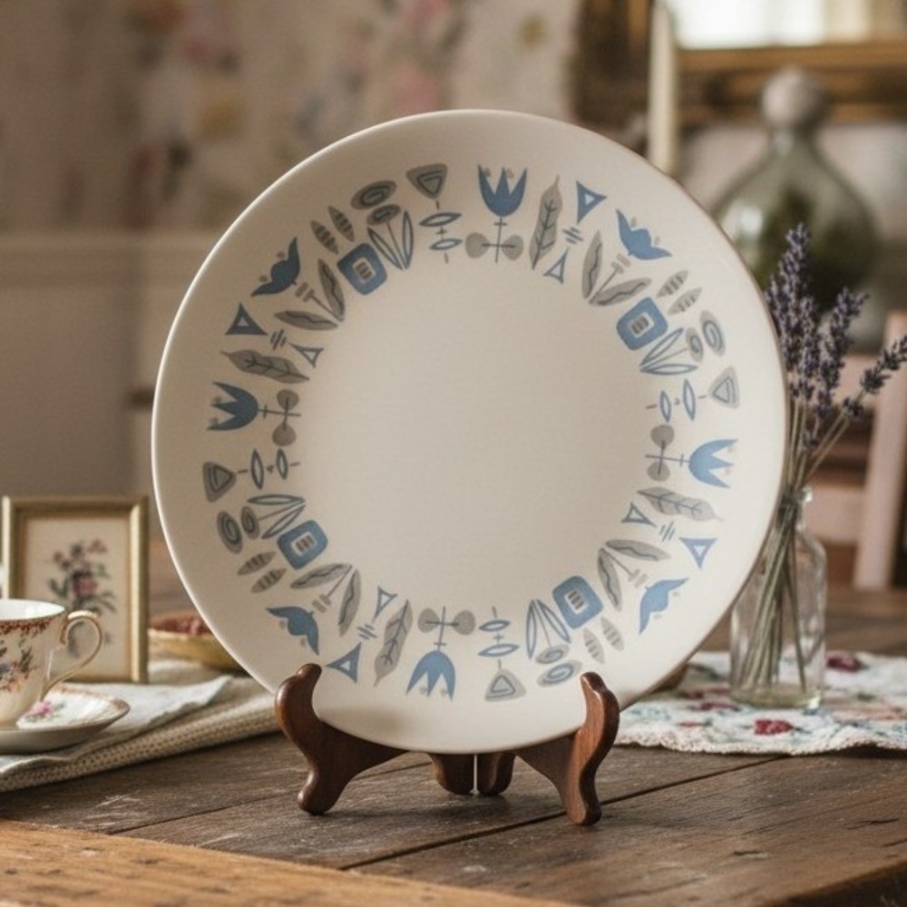 Homer Laughlin Apache Mid Century Blue Floral Dinner Plate
